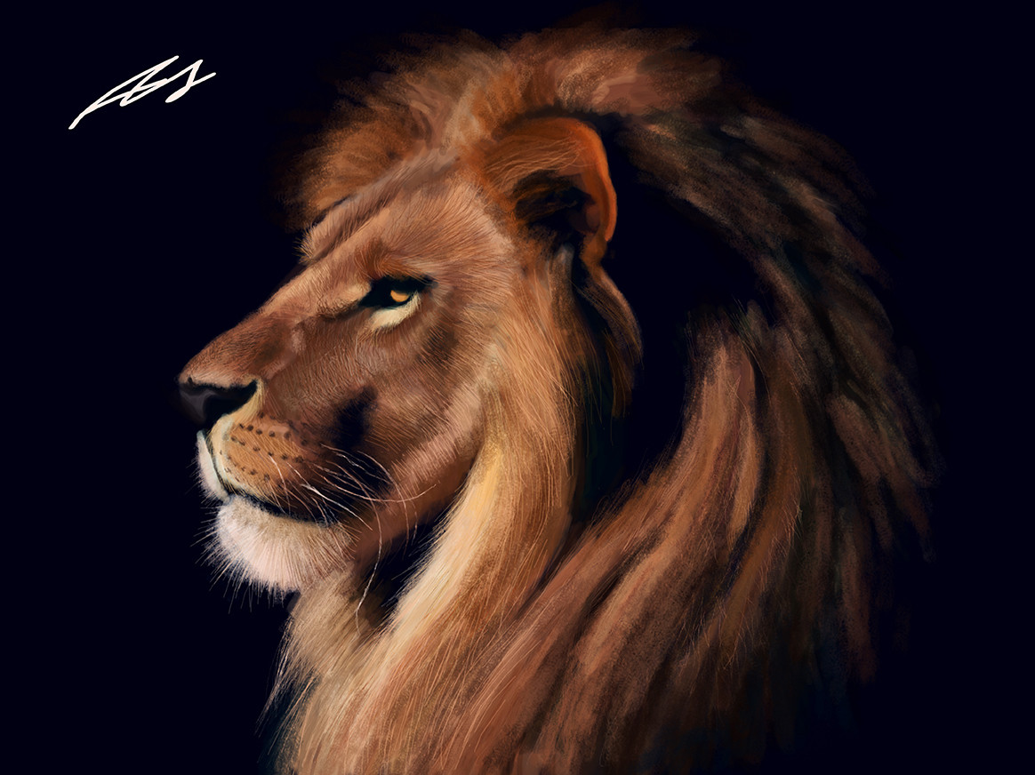 Photorealistic lion digital painting
