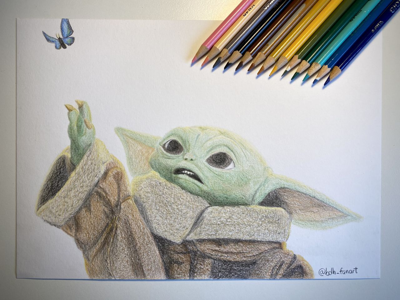 Baby Yoda Grogu Colored Pencil Art
